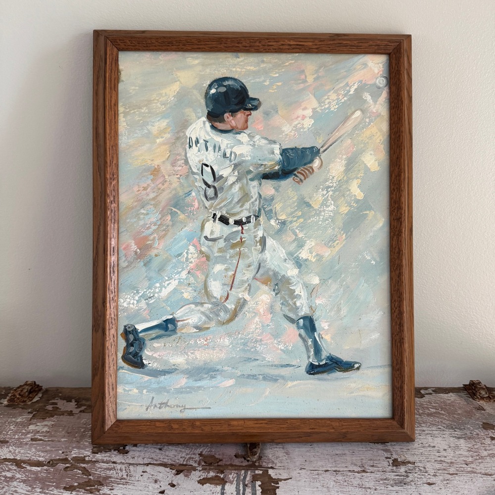 Vintage Impressionist Baseball Oil Painting Framed Impasto Gallery Wall Art MCM